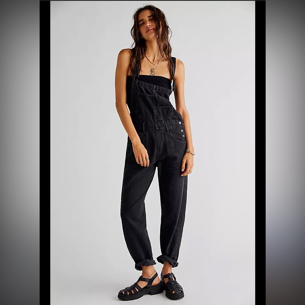 We The Free Ziggy Black Denim Overalls
